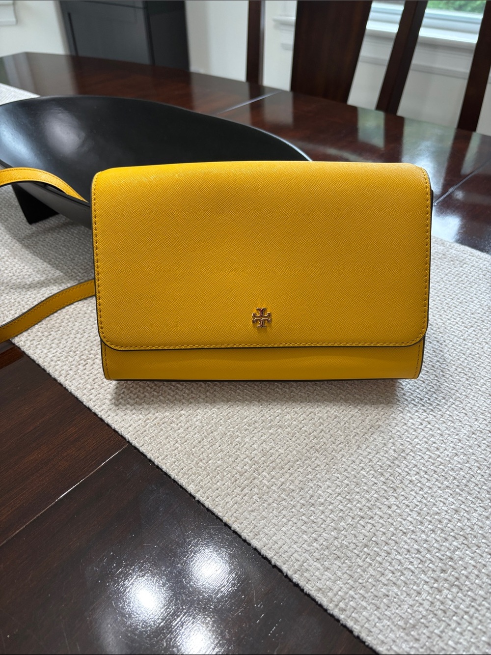 Tory Burch Mustard Yellow Saffiano Crossbody